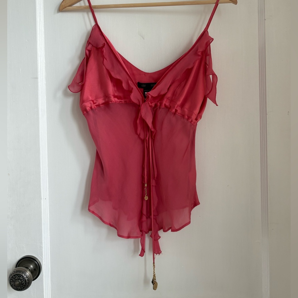 Roberto Cavalli Silk Pink Camisole with Ruffle Details
